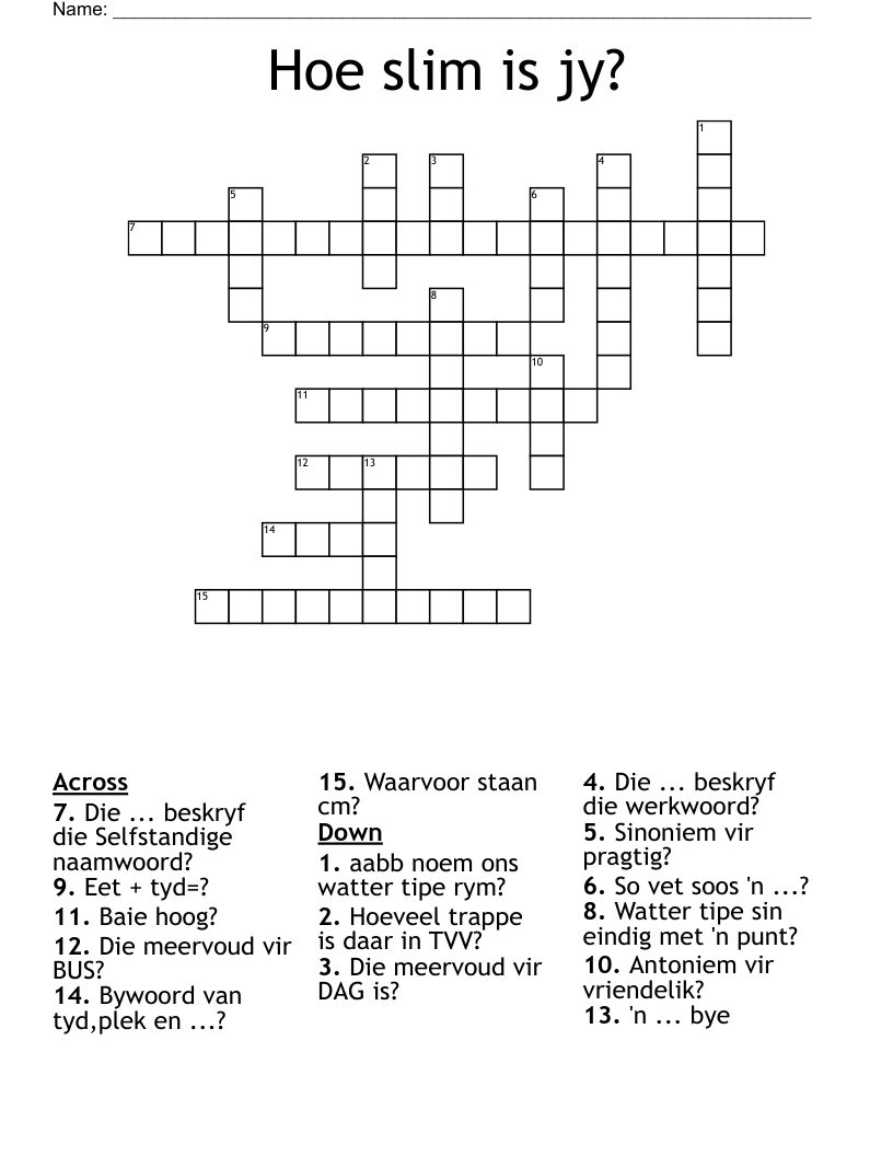 Hoe slim is jy? Crossword