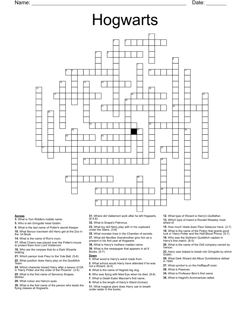 Hogwarts Crossword