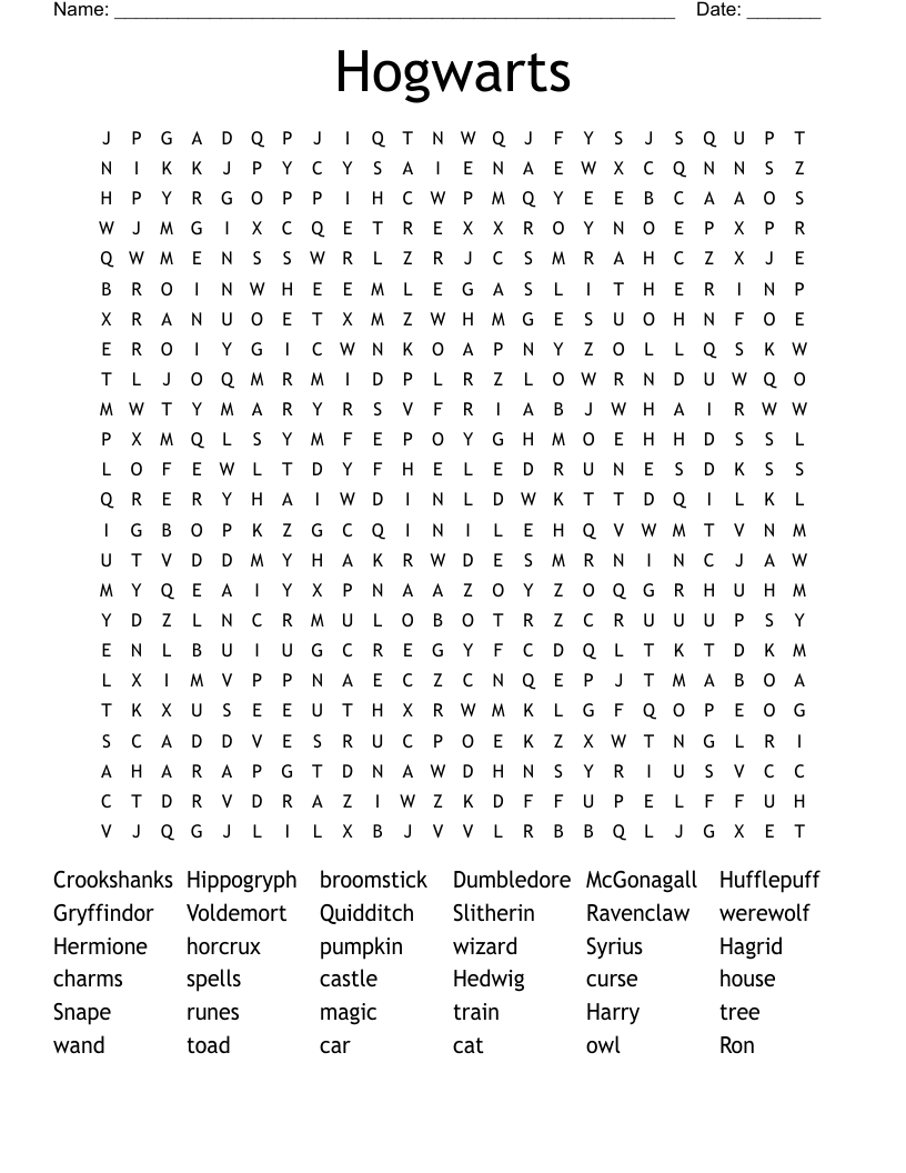 Hogwarts Word Search