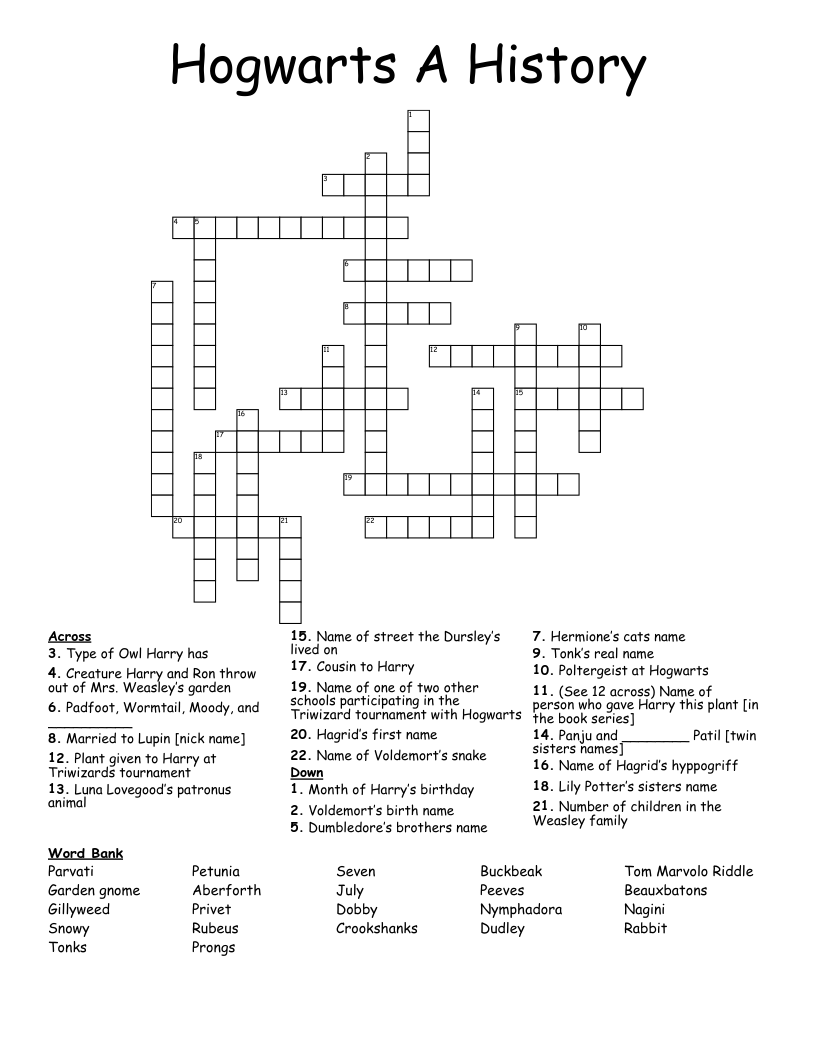 Hogwarts A History Crossword