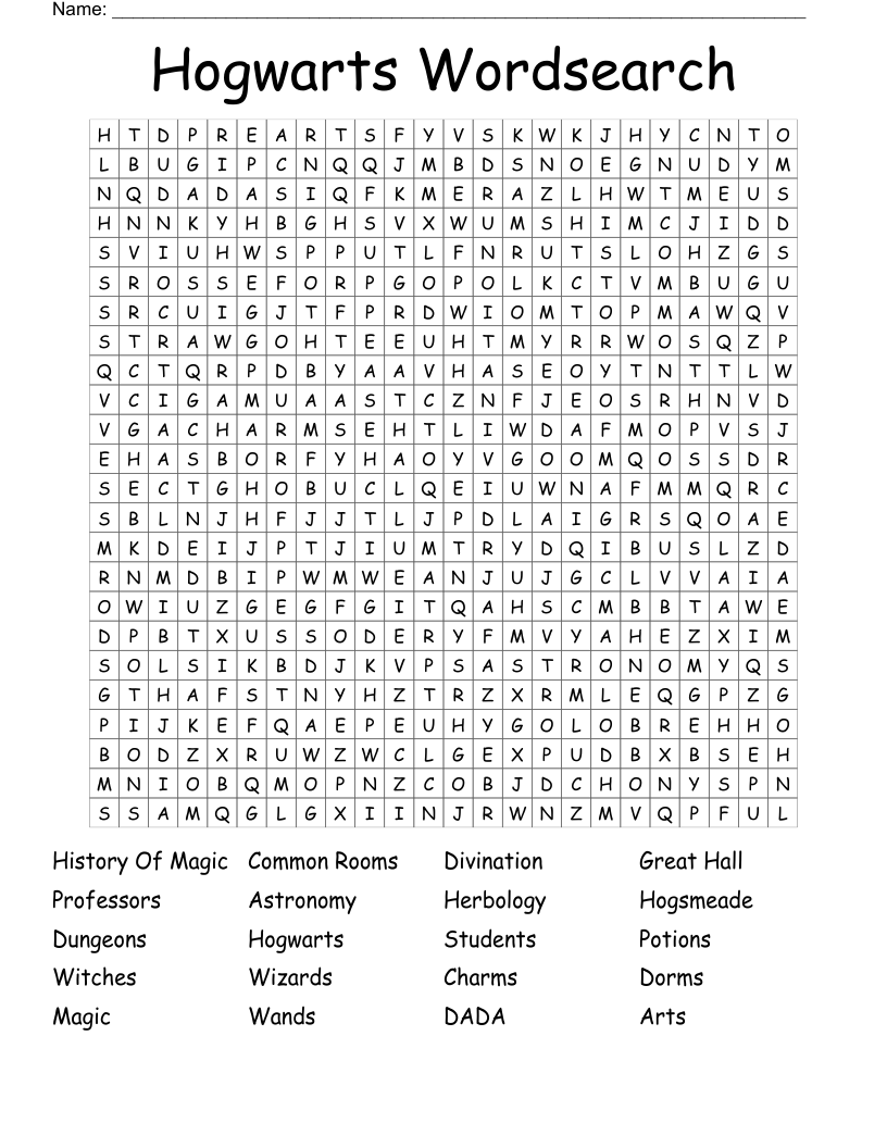 Hogwarts Wordsearch