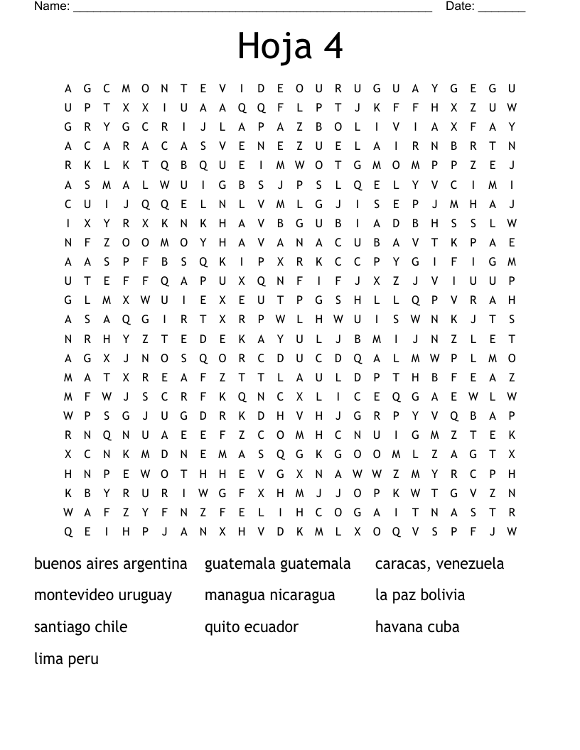 Hoja 4 Word Search