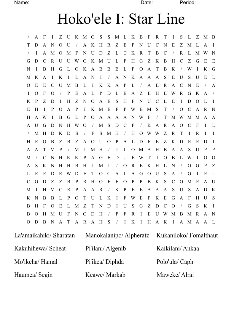 Hoko'ele I: Star Line Word Search