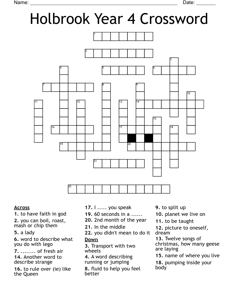 Holbrook Year 4 Crossword