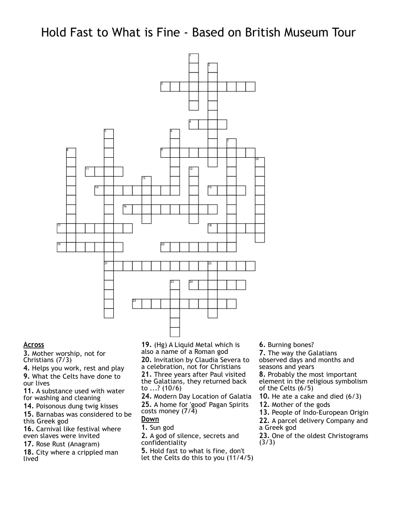 Hold Fast to What is Fine - Based on British Museum Tour Crossword