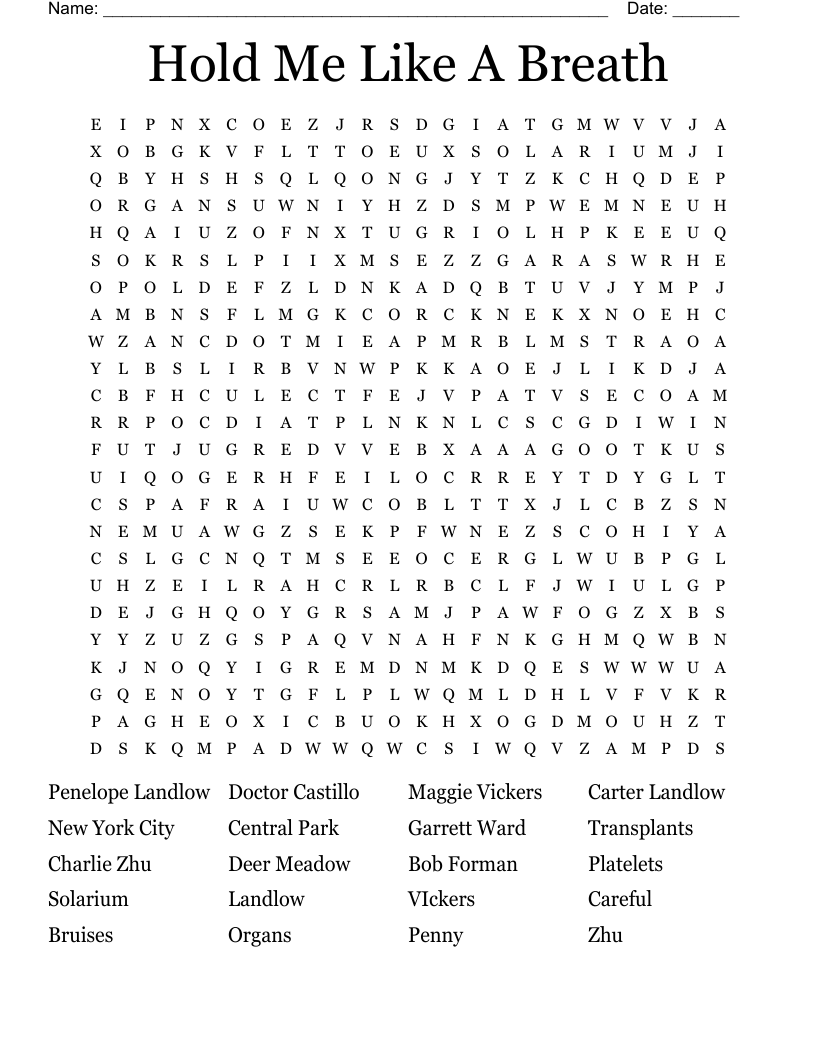 Hold Me Like A Breath  Word Search