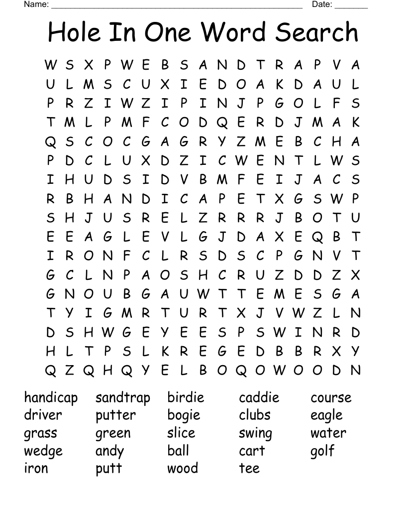 Hole In One Word Search