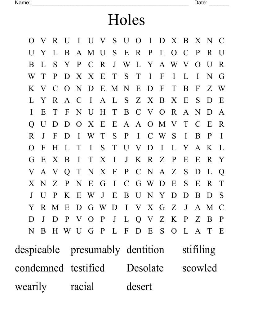 Holes Word Search