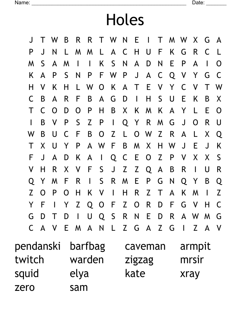 Holes Word Search
