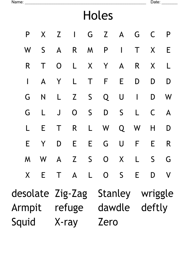 Holes Word Search