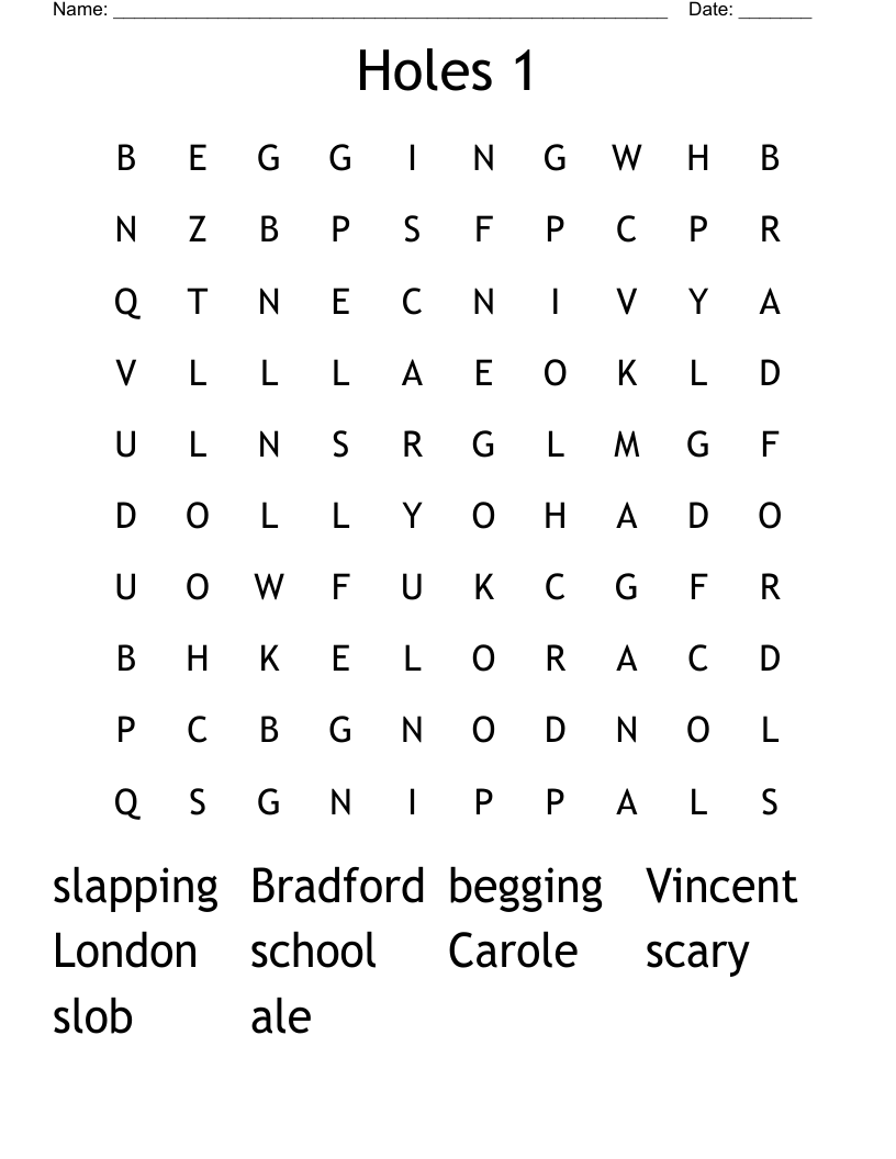 Holes 1 Word Search