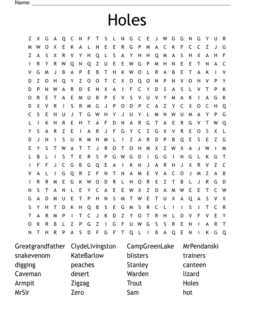 Holes Word Search