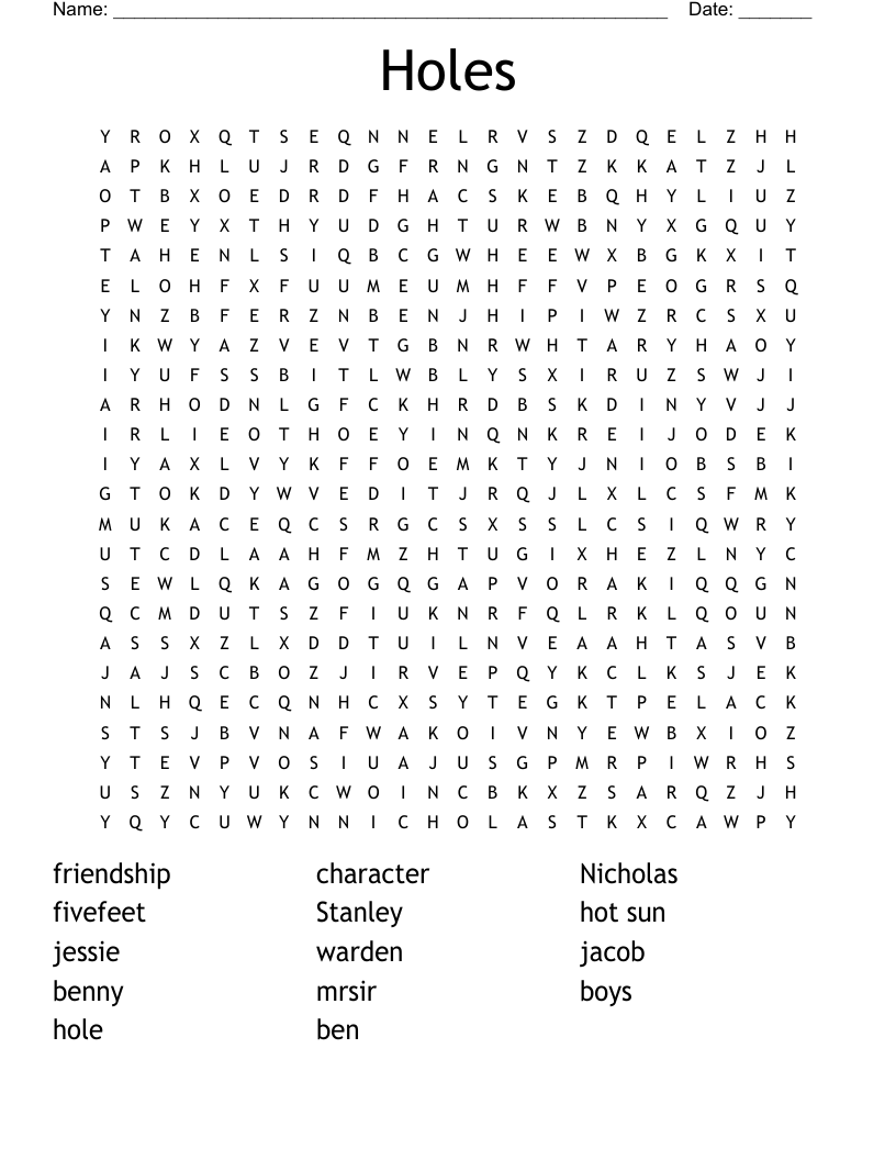 Holes Word Search