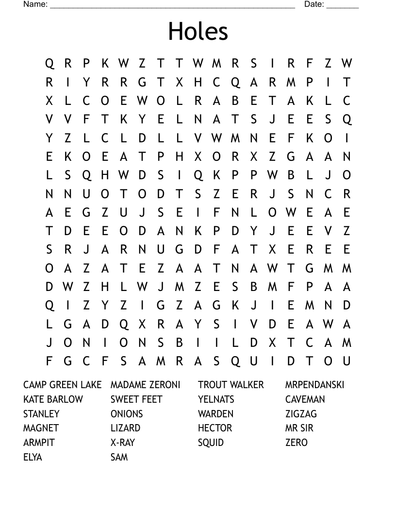 Holes Word Search