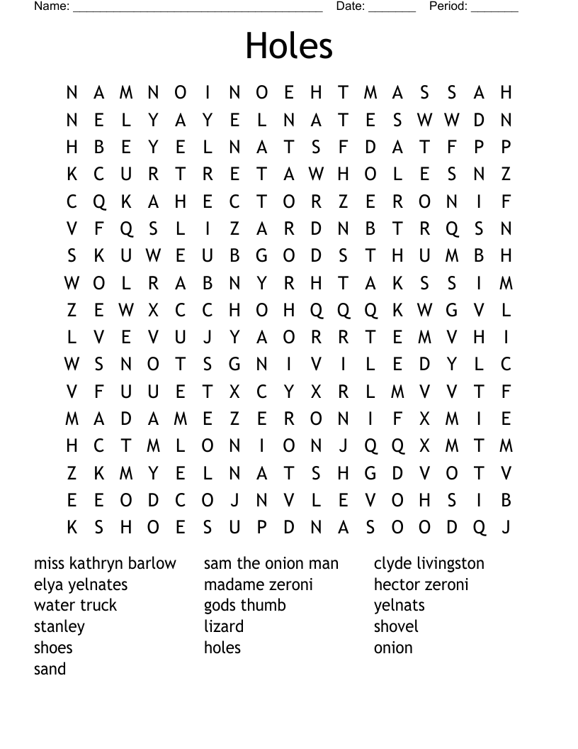 Holes Word Search