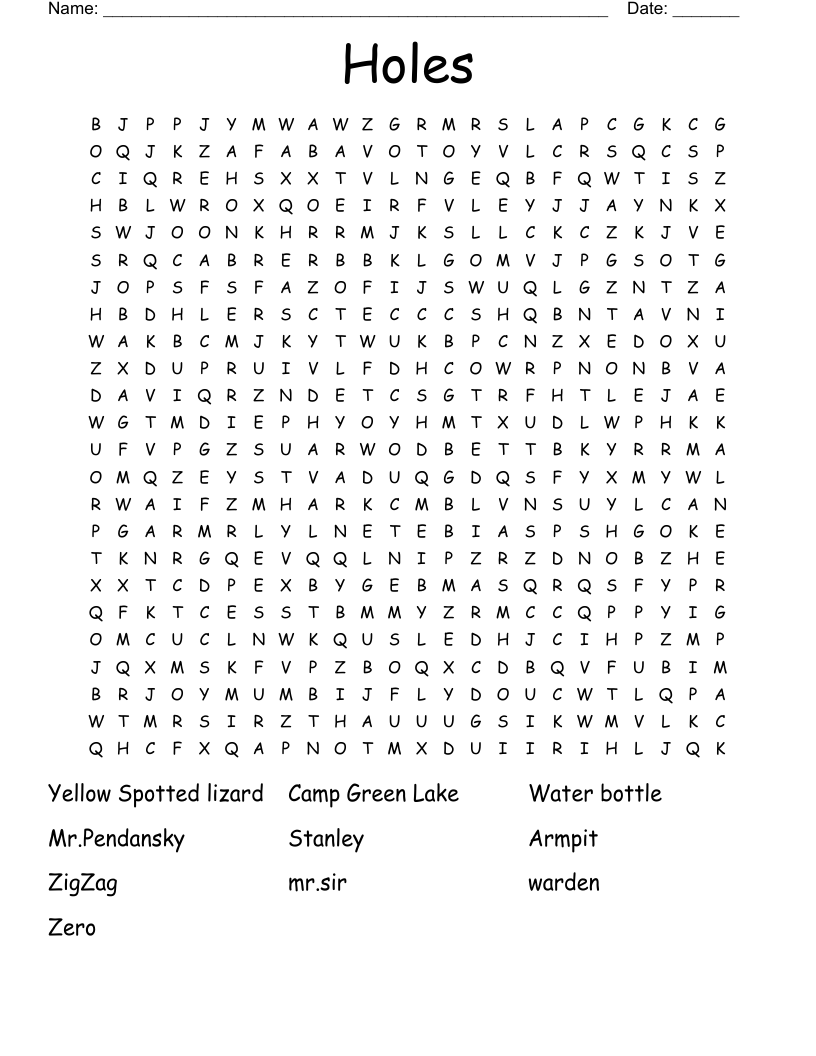 Holes Word Search