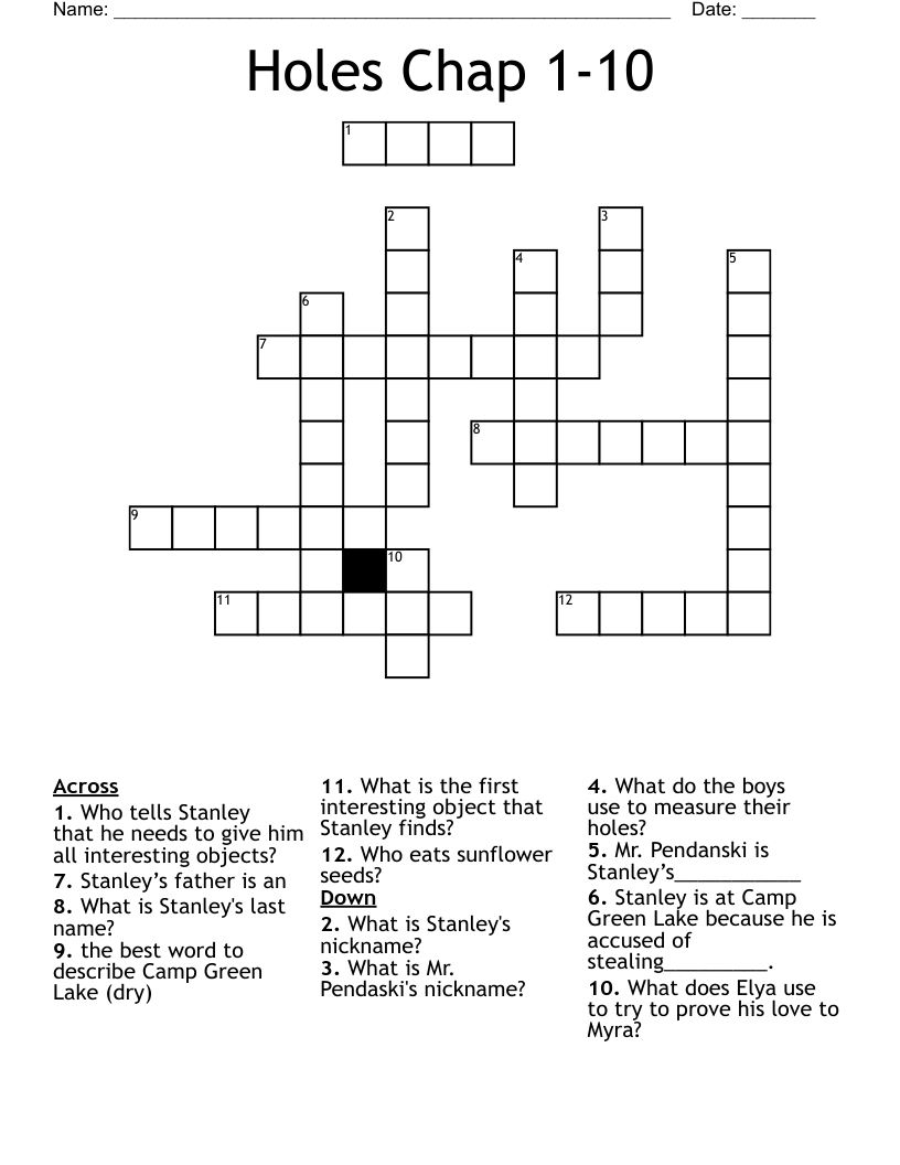 Holes Chap 1-10 Crossword