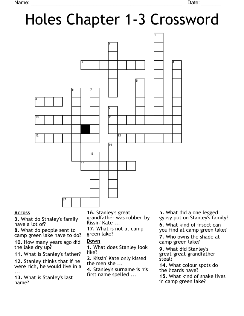 Holes Chapter 1-3 Crossword