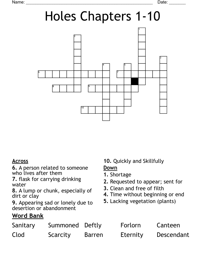 Holes Chapters 1-10 Crossword