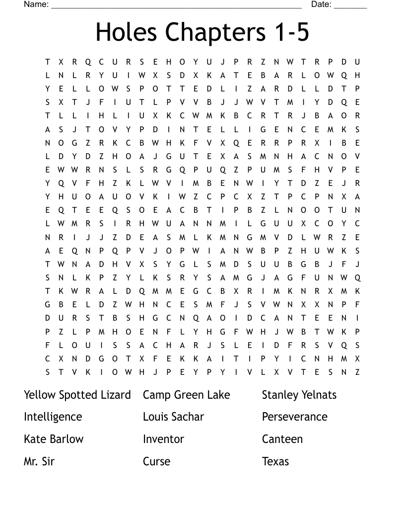 Holes Chapters 1-5 Word Search