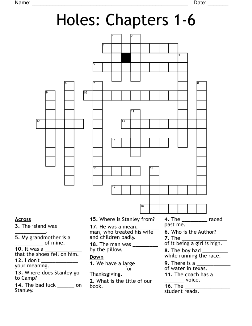 Holes: Chapters 1-6  Crossword