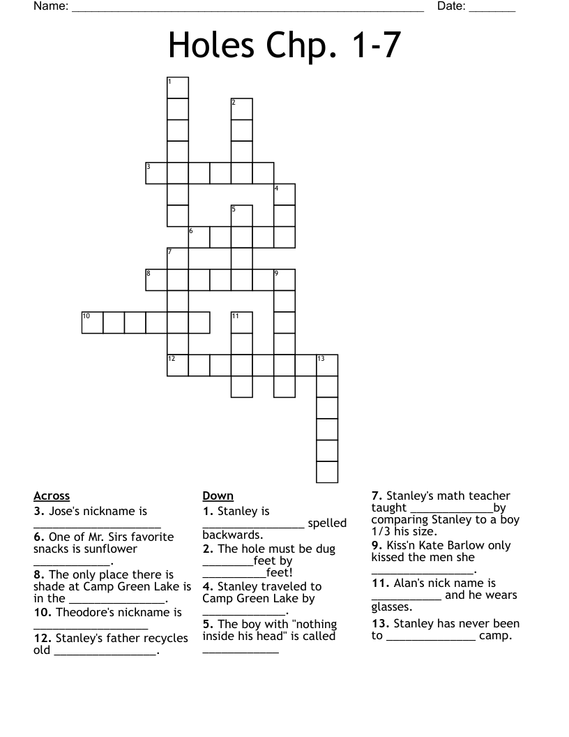 Holes Chp. 1-7 Crossword