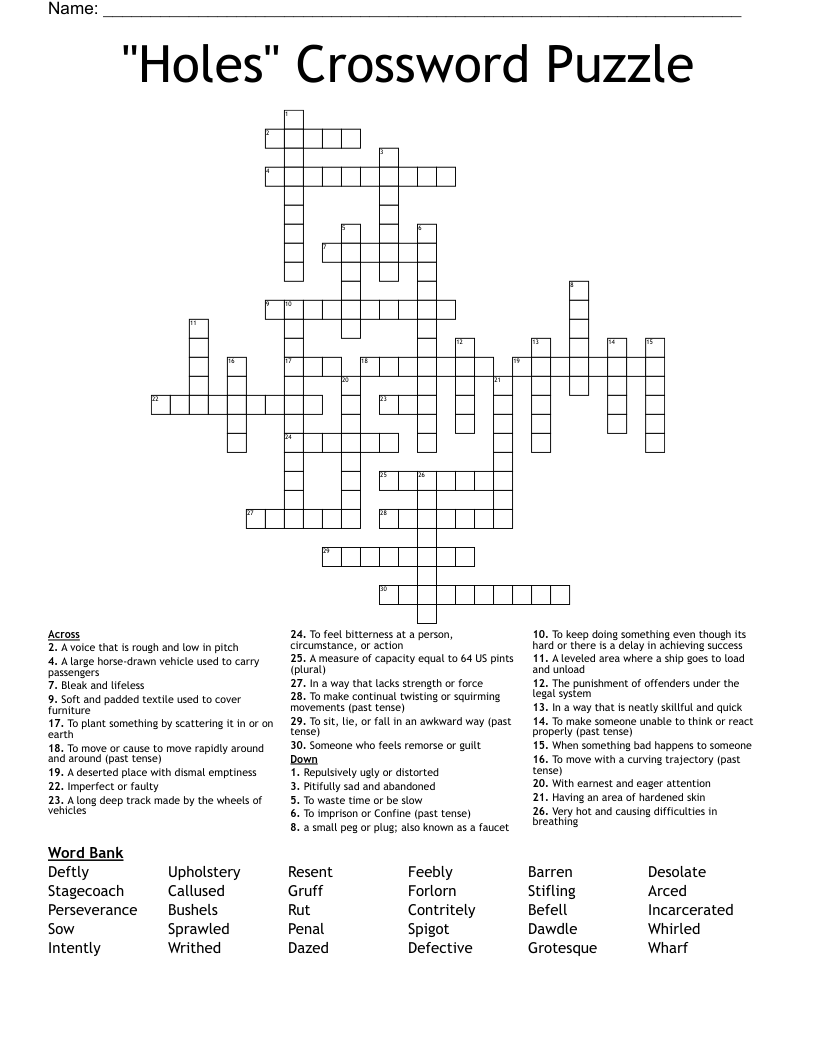 "Holes" Crossword Puzzle