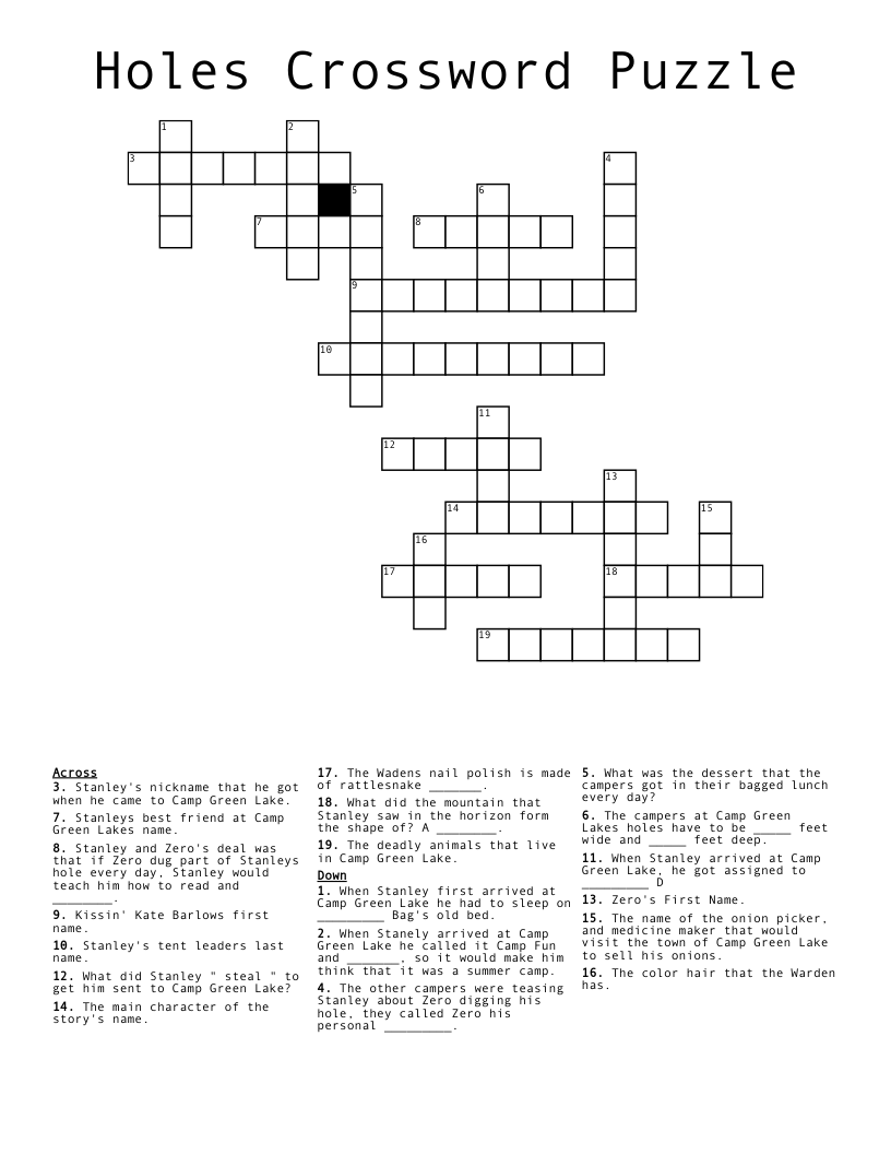 Holes Crossword Puzzle