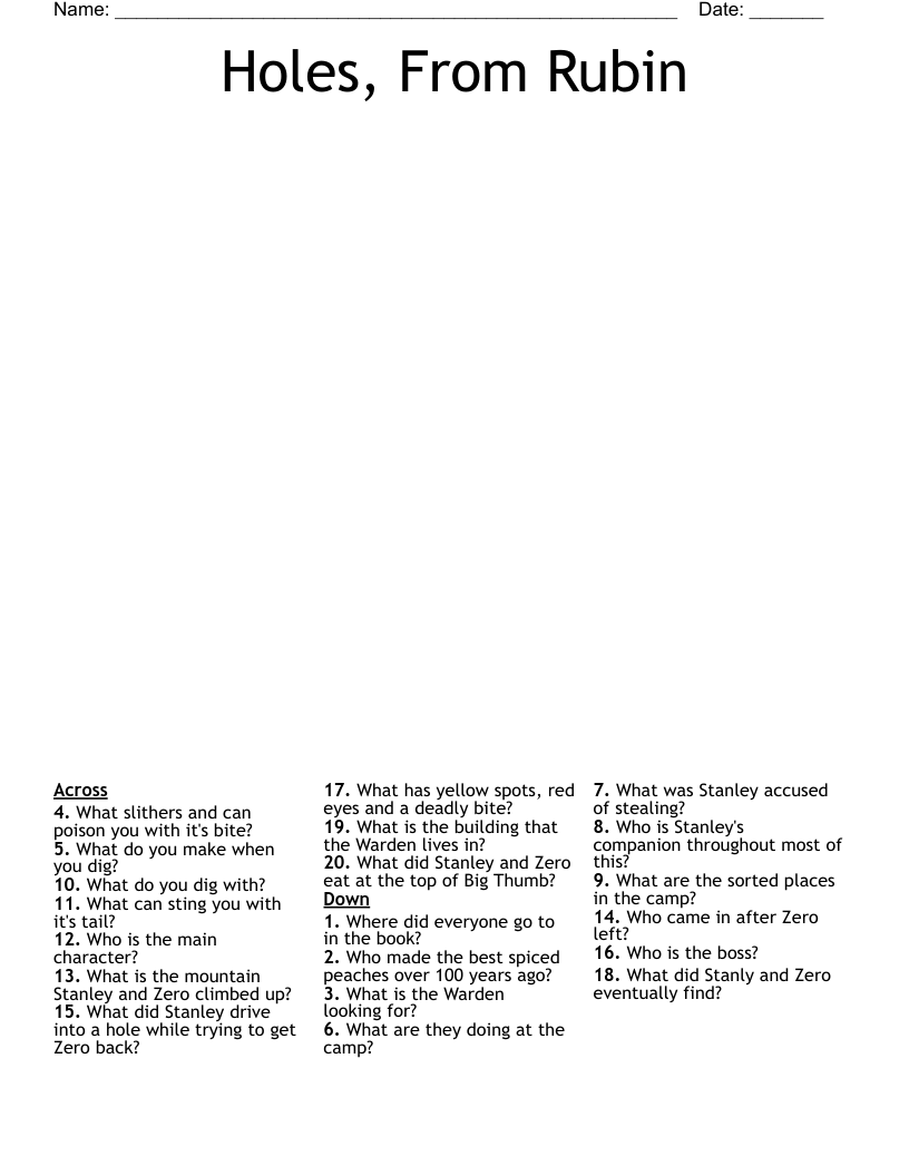 Holes, From Rubin Crossword