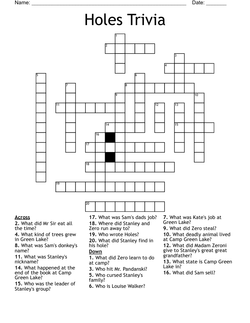 Holes Trivia Crossword