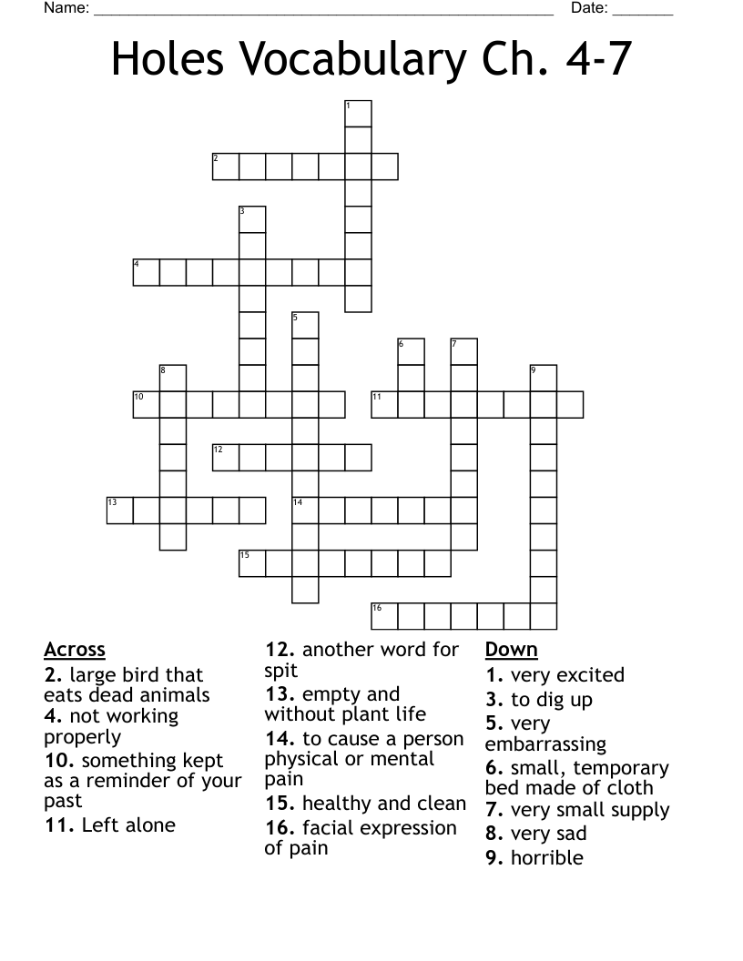 Holes Vocabulary Ch. 4-7 Crossword
