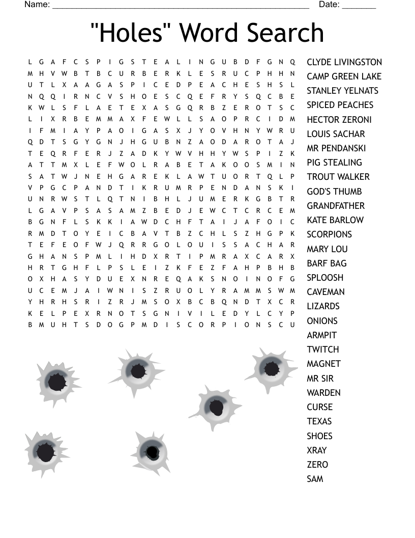 "Holes" Word Search