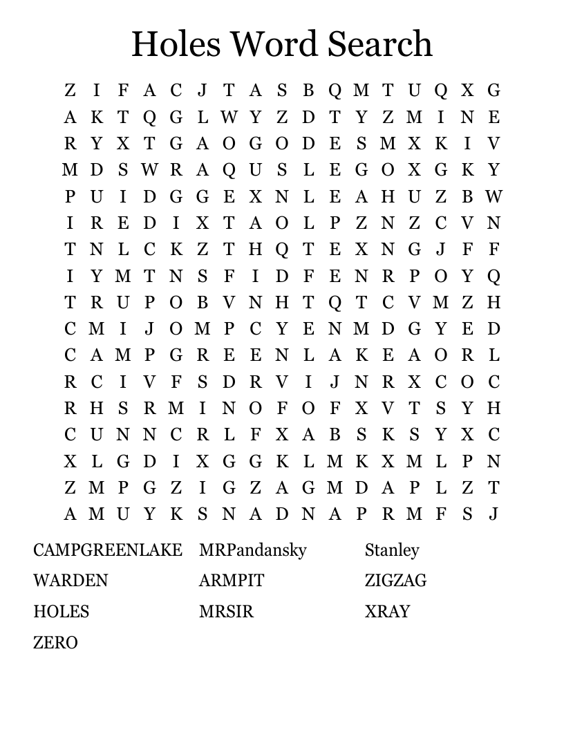 Holes Word Search