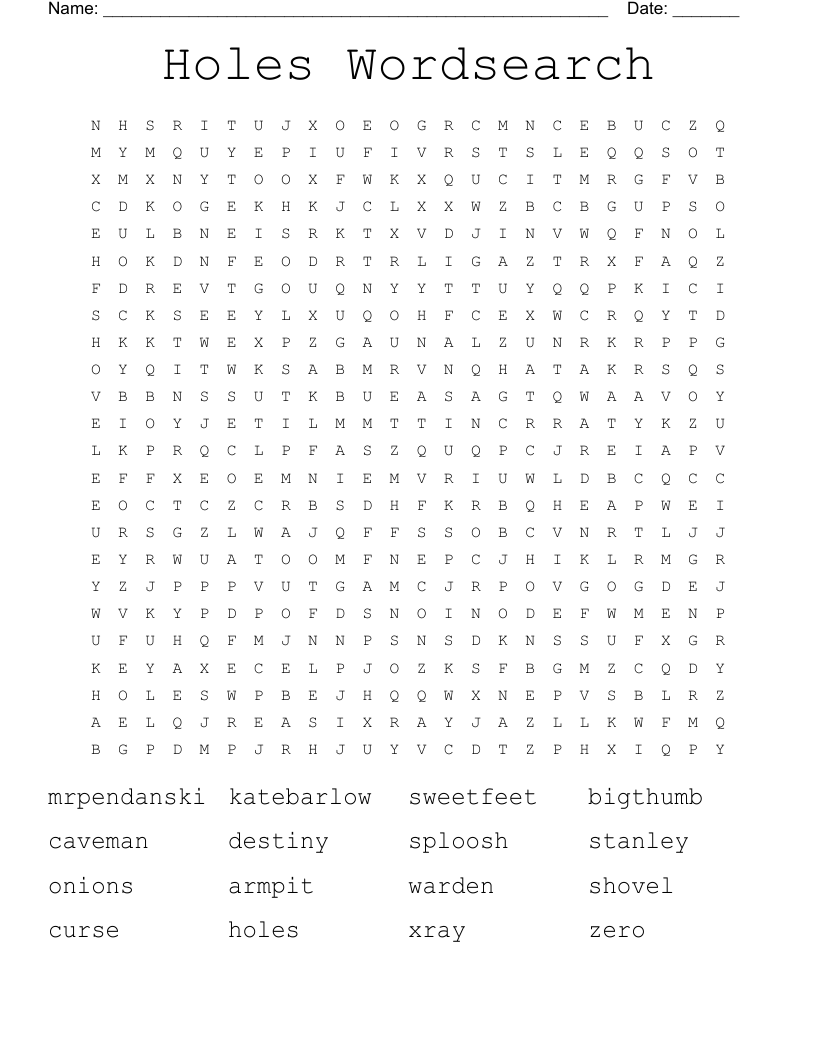 Holes Wordsearch