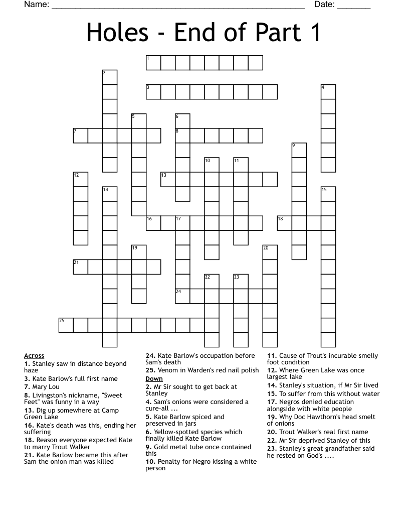 Holes - End of Part 1 Crossword