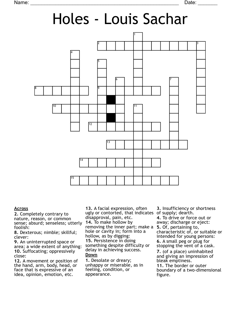 Holes - Louis Sachar Crossword