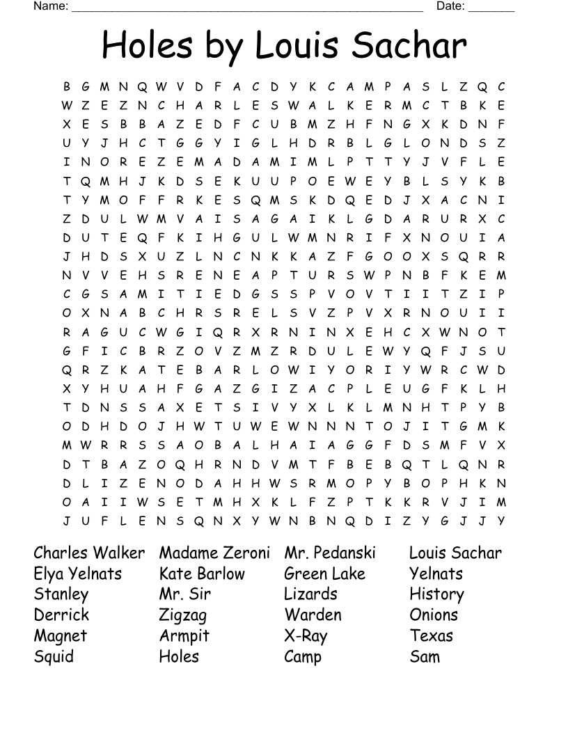 Holes by Louis Sachar Word Search