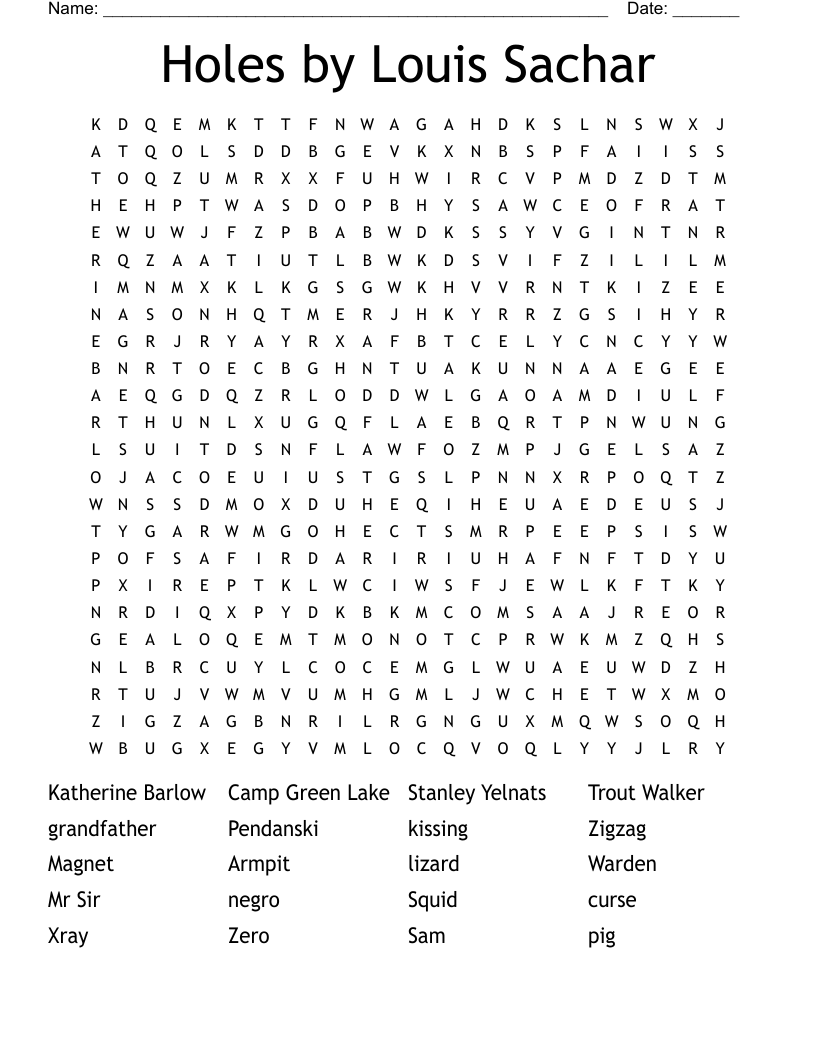 Holes by Louis Sachar Word Search