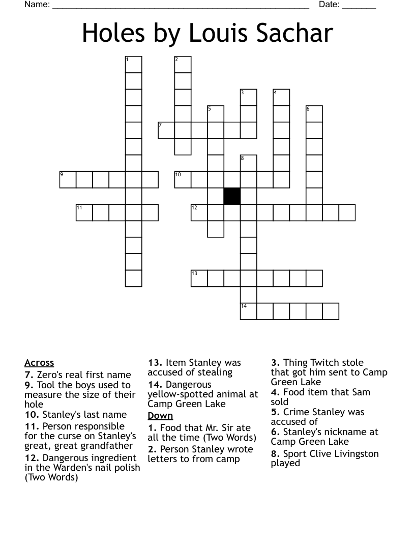 Holes by Louis Sachar Crossword