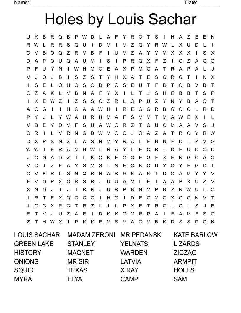 Holes by Louis Sachar Word Search