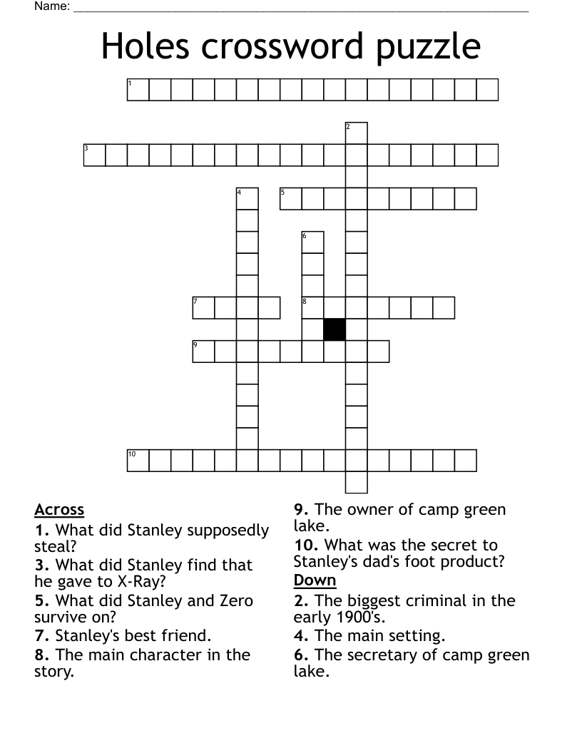 Holes crossword puzzle 