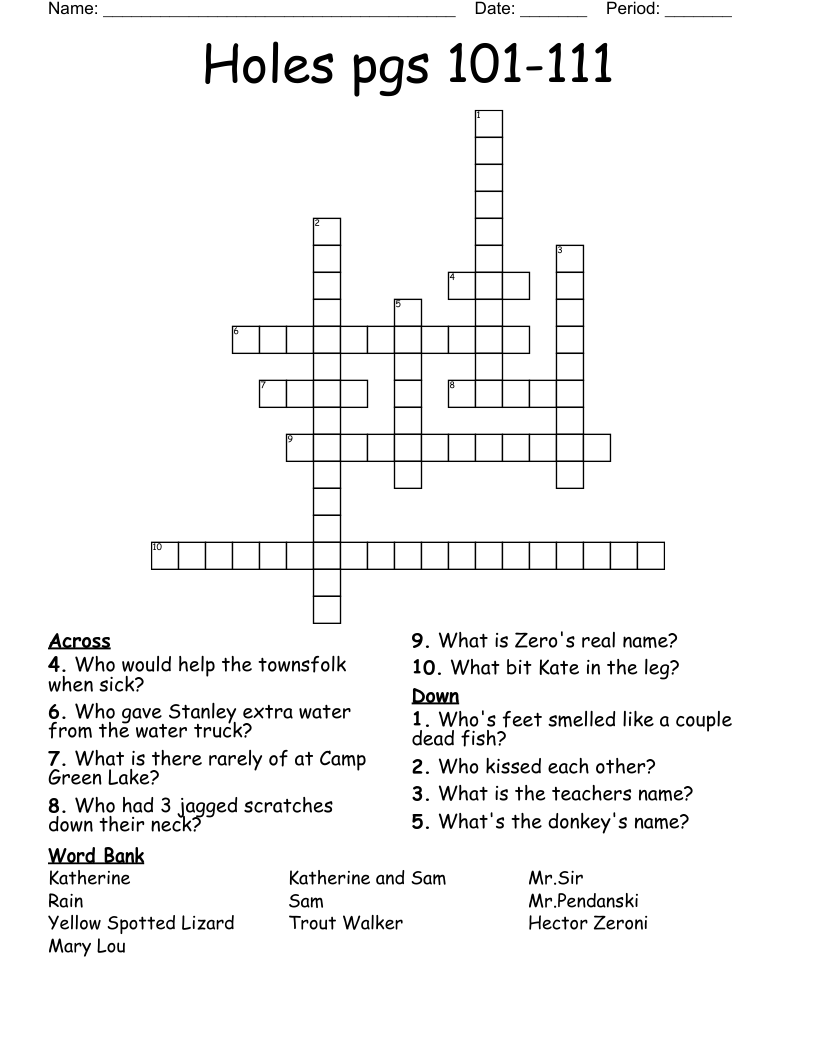 Holes pgs 101-111 Crossword