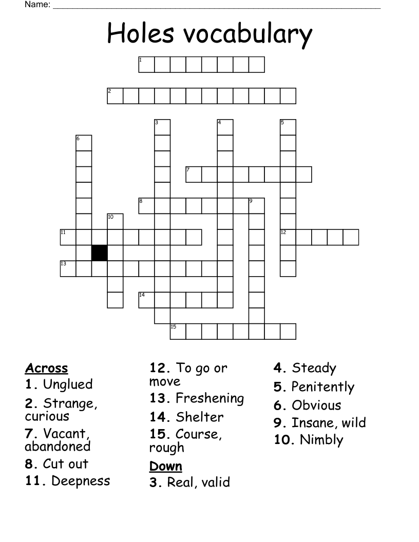 Holes vocabulary  Crossword