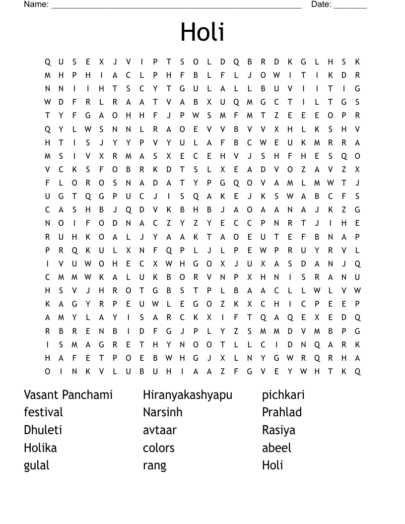 Holi Word Search