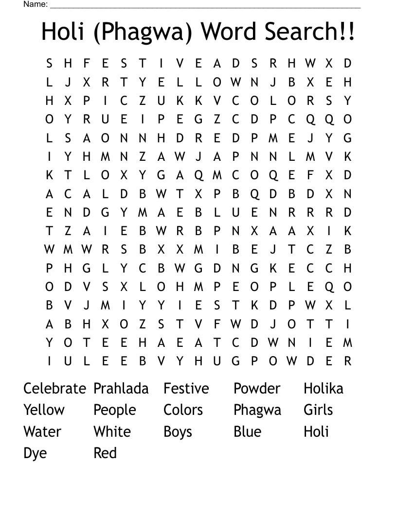 Holi (Phagwa) Word Search!!