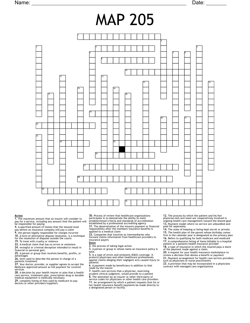 MAP 205 Crossword