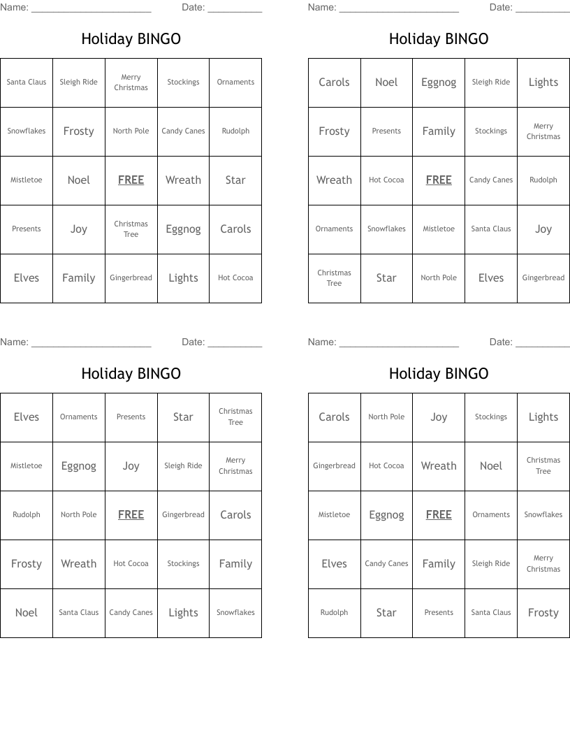 Holiday BINGO 