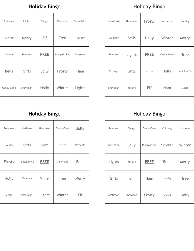 Holiday Bingo