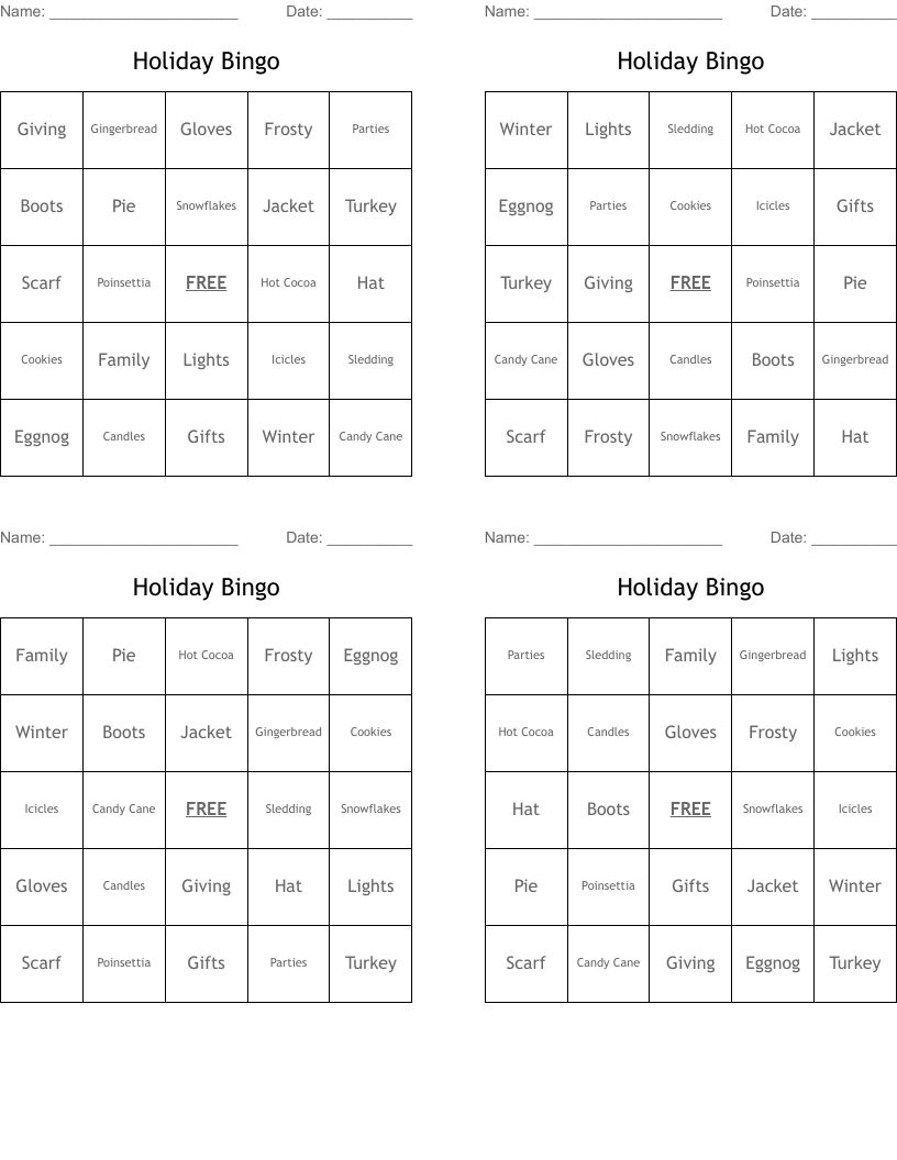 Holiday Bingo