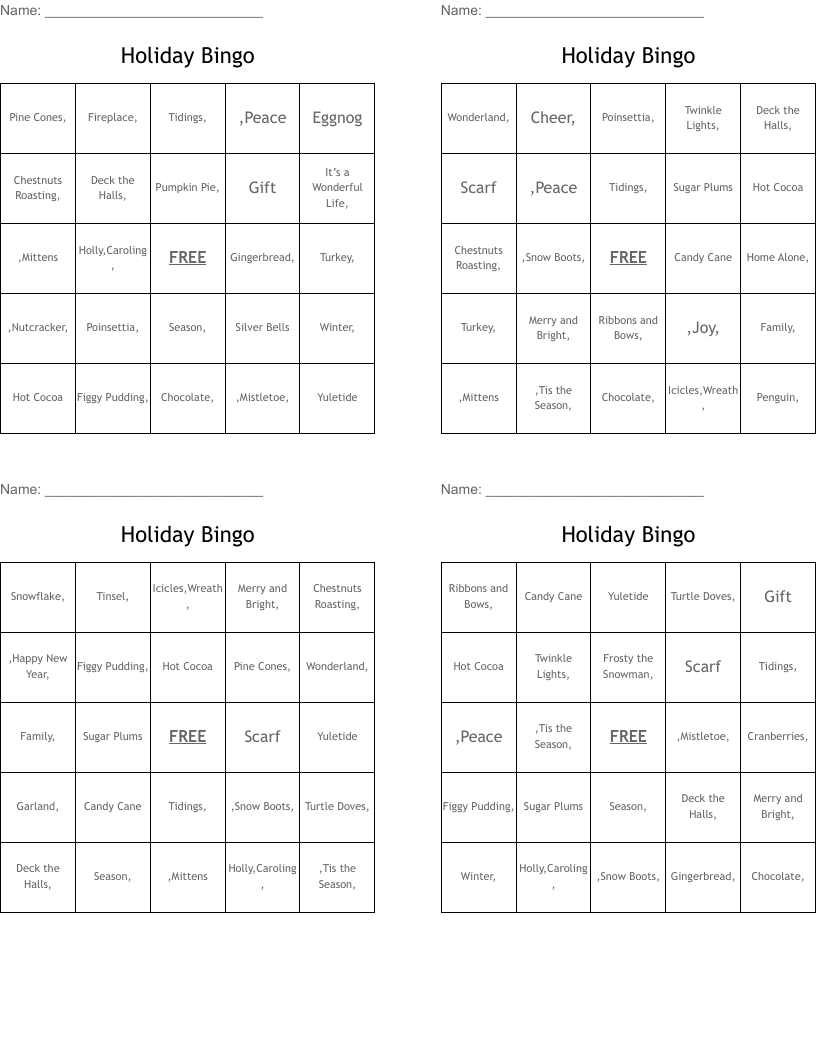 Holiday Bingo